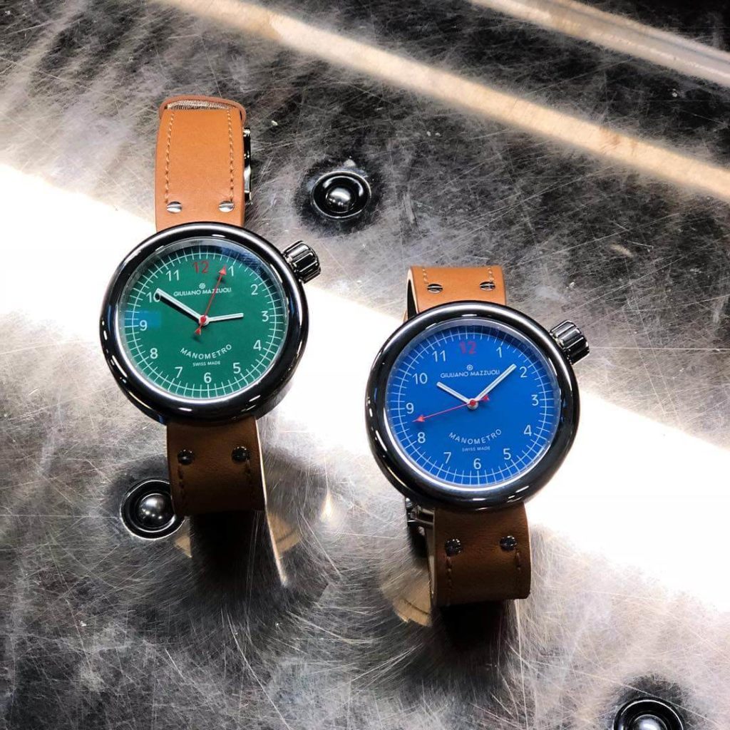 Giuliano Mazzuoli green and blue watch faces manometer