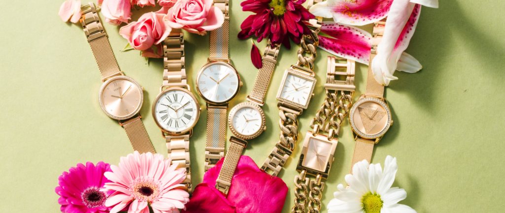 guess women's watches with gold straps