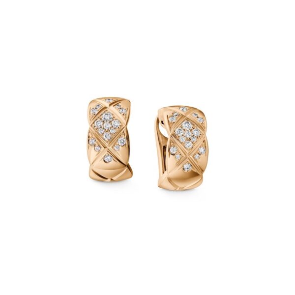 beige gold and diamond coco crush earrings by chanel - close up